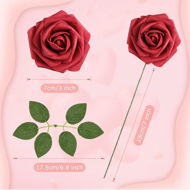 25Pcs Plastic Artificial Flower With Stems Leaf Rose Head DIY Crafts Gift Home Room Decor Wedding Decoration Navidad Accessories - view 6
