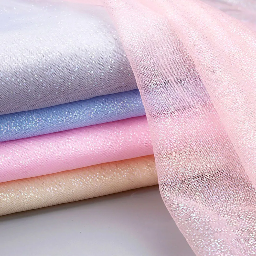 45*150cm Colorful Hot Stamping Dot Gauze Stage Clothing Fabrics Silver-Spraying Sewing Women Dress Shine Bright Powder Mesh Yarn