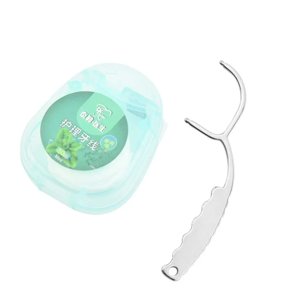 الفولاذ المقاوم للصدأ المسواك مقبض الأسنان الخيط قابلة لإعادة الاستخدام المسواك المحمولة مسواك الخيط الأسنان الأنظف أدوات تنظيف الفم #4