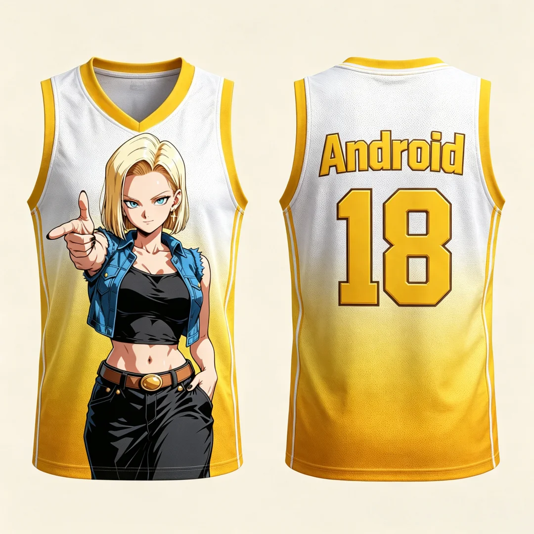 Dragon Ball Android 18 Basketball-Trikot für Damen, 3D-Druck, Sportweste, Weiß, Rosa, Anime, Streetwear, Tank-Top, passende Familien-Outfits – Detail 9