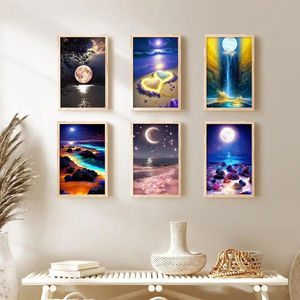 Huacan Пейзаж Луна Полный круглый Алмазная мозаика Художественные декоративные наборы для алмазной вышивки Морские ремесленные картины A6D0 Huacan Пейзаж Луна Полный круглый Алмазная мозаика Художественные декоративные наборы для алмазной вышивки Морские ремесленные картины A6D0