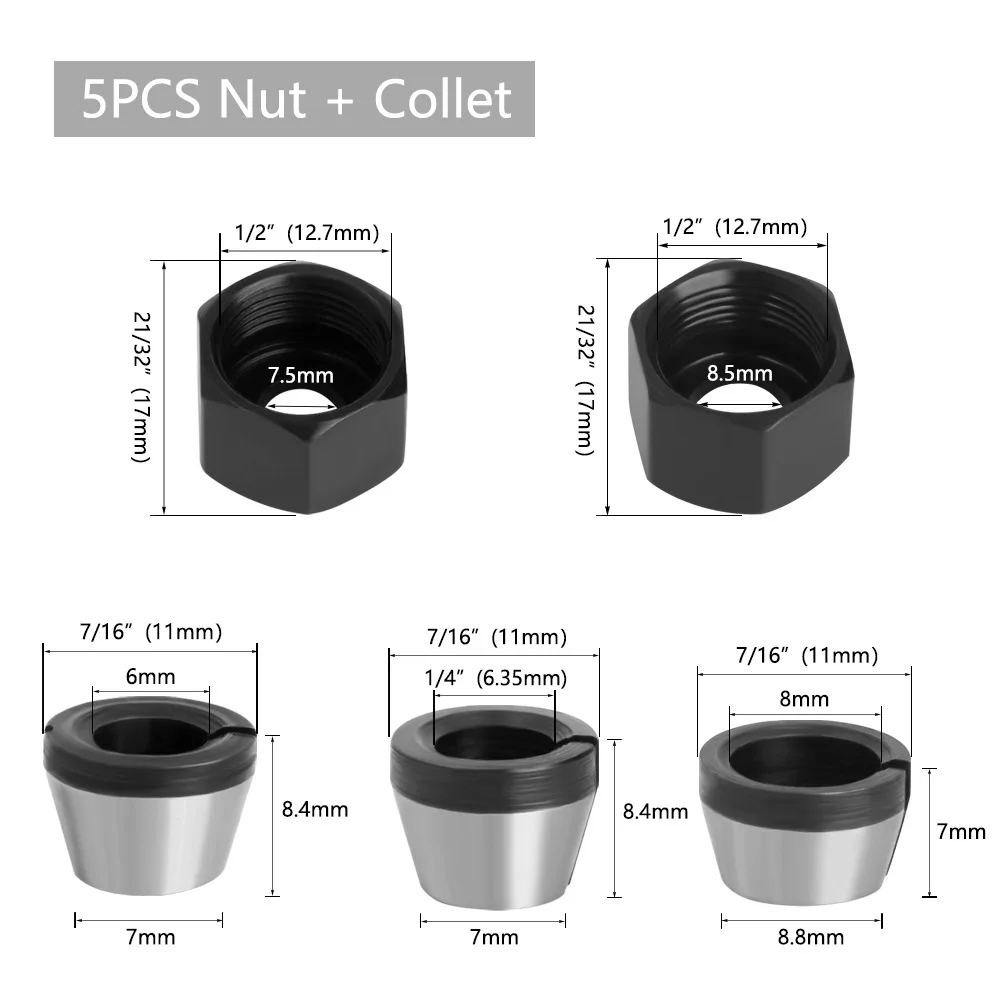 6Mm 1/4 8Mm Trimming Machine Angle Grinder Collet Accessory Conversion Sleeve Conversion Head Milling Cutter Accessory Clamp Sle