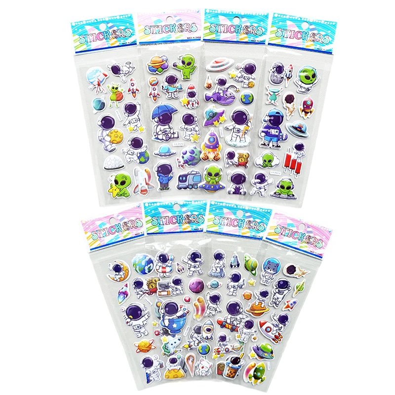 8 Blatt/Packung Kinder-Blasenaufkleber, Cartoon-Astronauten-Weltraummuster, Scrapbooking-Aufkleber für Mädchen und Jungen, Geschenk