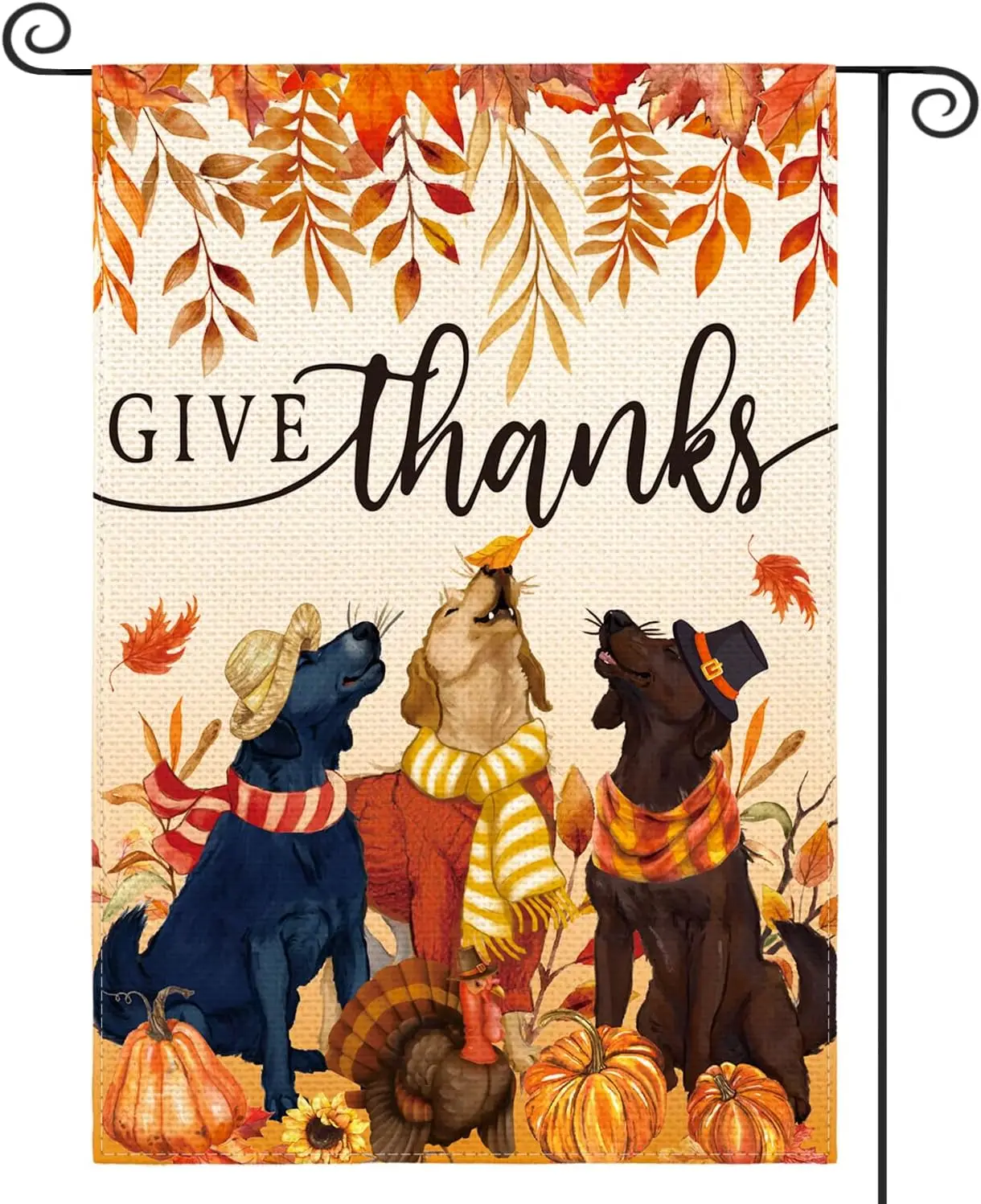 AVOIN colorlife Give Thanks Fall Thanksgiving Garden Flag 12x18 Inch Dog Pumpkin Turkey Double Sided, Harvest Holiday Yard Outdo