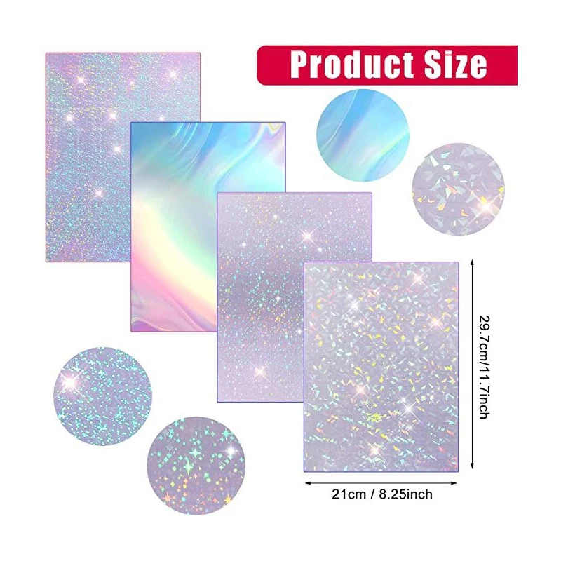 10 Sheets A4 Laser Holographic Paper Sticker Vinyl Inkjet Self-Adhesive Holographic Paper Printing Paper DIY Scrapbook Supplies