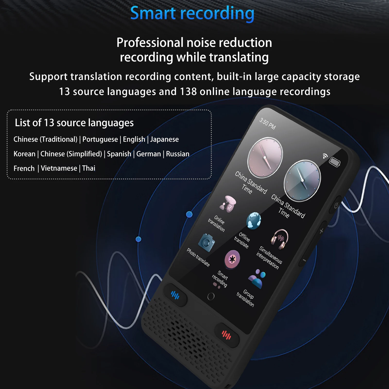 Portable Language Translator Device S85 with 138 Languages Voice Translating Offline Translation Support Voice Video Recording