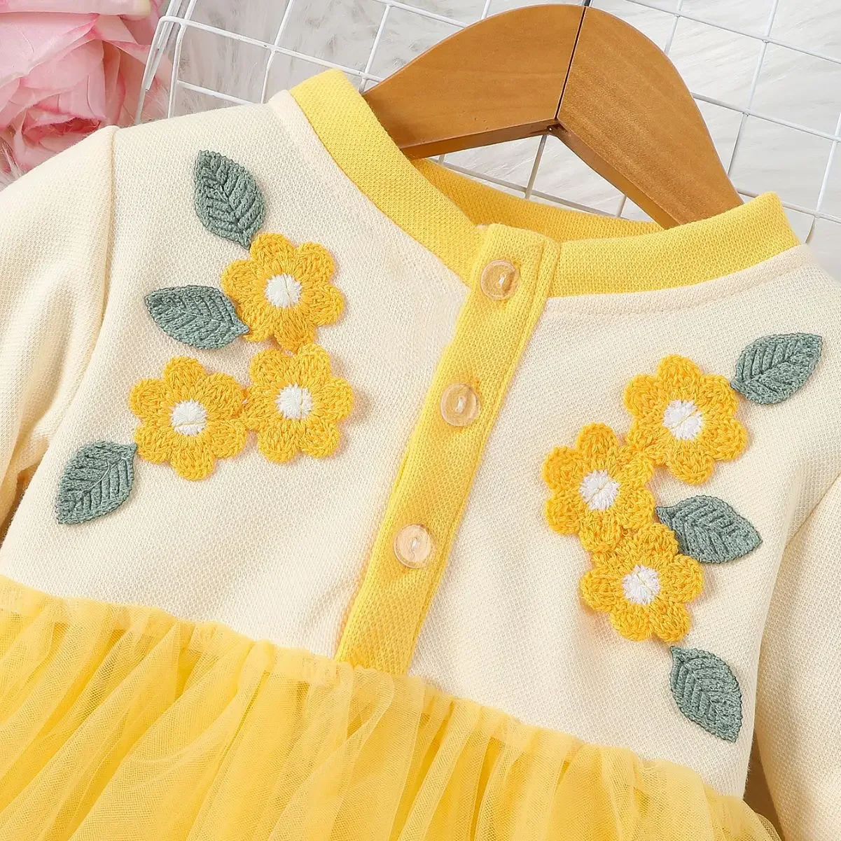 Abito da principessa Primavera e autunno Abito da bambina Bambina a maniche lunghe Gonna a rete carina per bambini alla moda Abbigliamento per