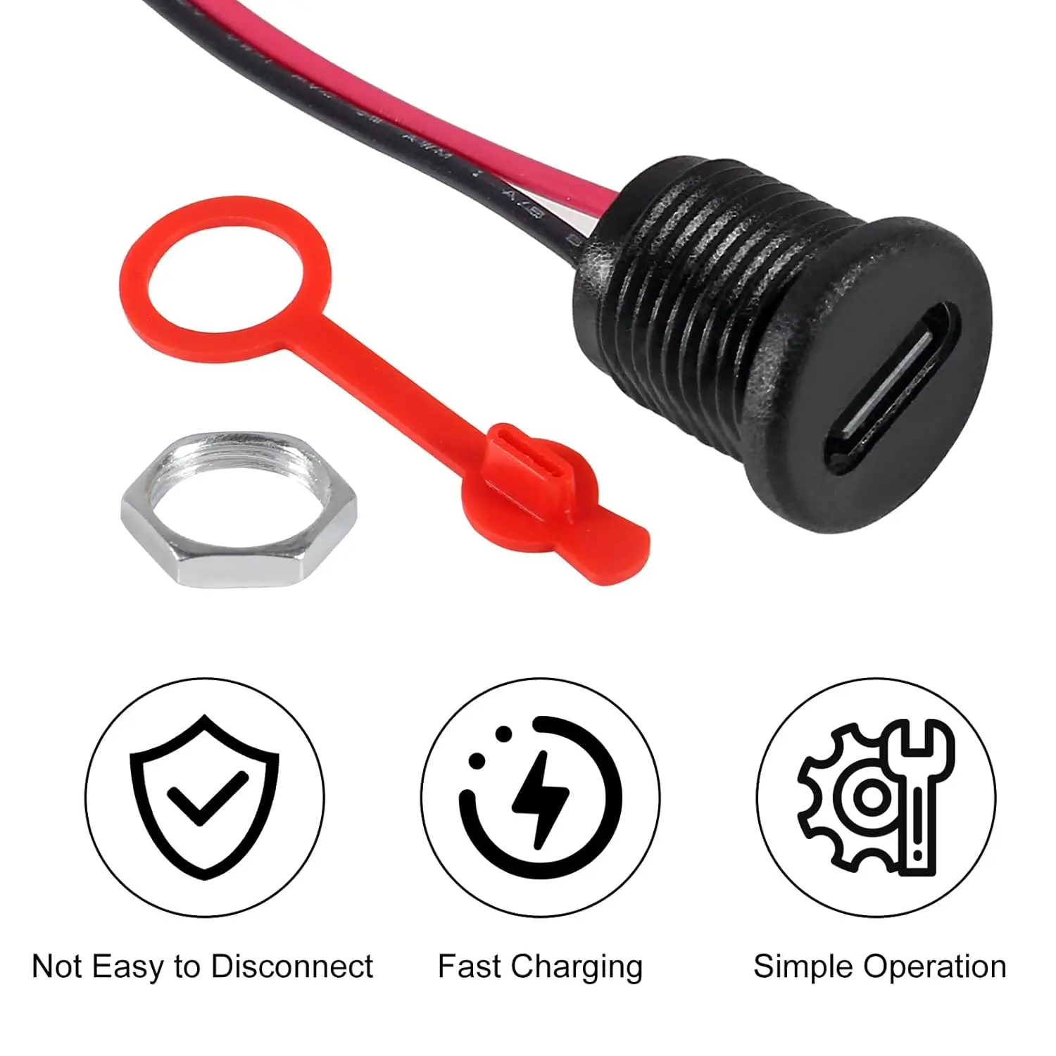 20PCS Type-C Female Chassis Wire 2Pin USB Connectors 3A Type-C Female Socket Connector Black(2pin with Terminal) view 5
