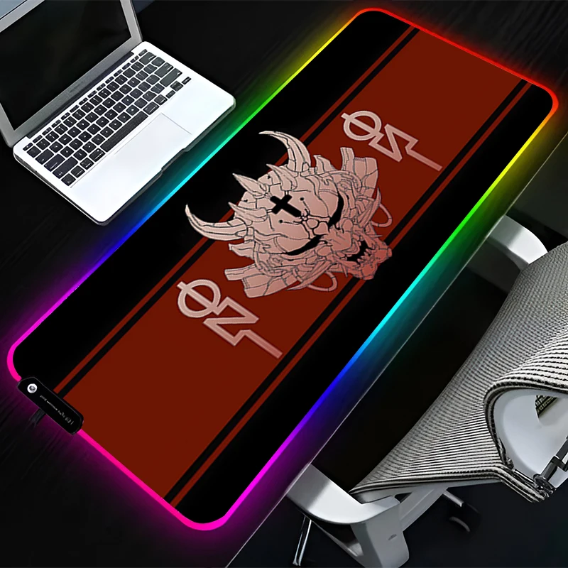 

RGB LED Mouse Pad Computer Desk Accessories Mouse Mat Rubber HD Keyboard Pad Non Slip Oni Hannya Samurai Mousepad Mask Desk Mat