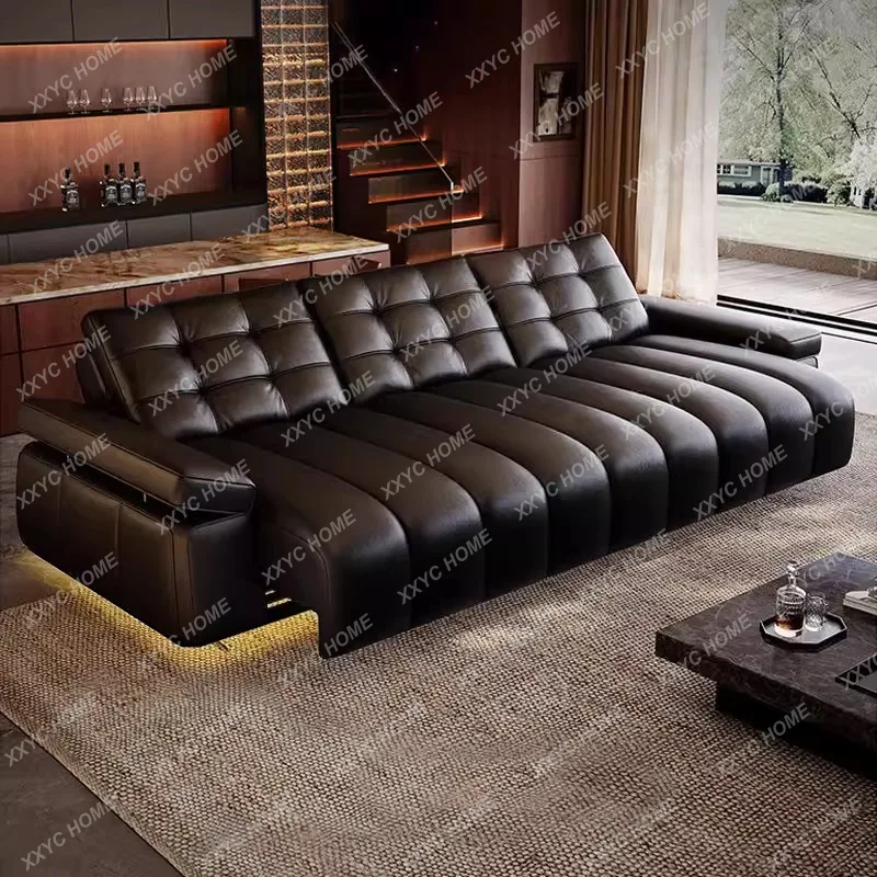 Fudao genuine leather electric sofa, new model for three-seater living room, adjustable and sleeping combo sofa