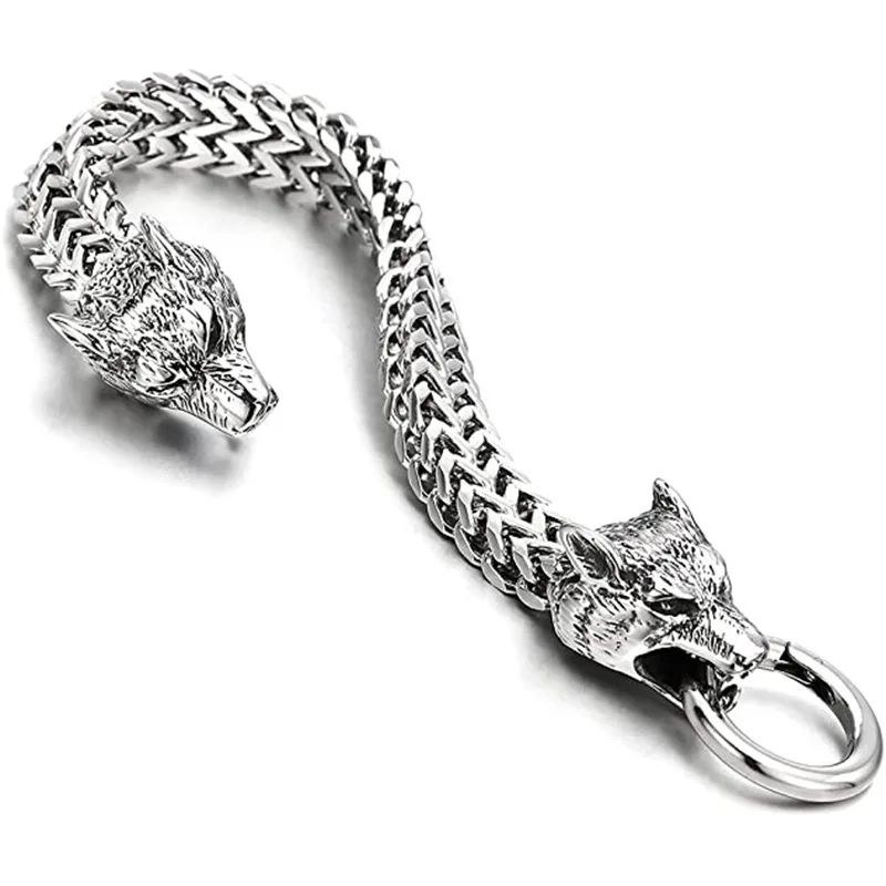 European and American Hip-hop Rock Fashion Personality Trendy Accessories for MEN'S Stainless Steel Wolf Head Bracelet