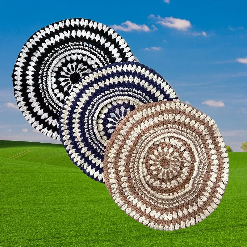 

Lightweight Openwork Beret Color Block Hand Knitted Newsboy Style for Women Outdoor Cycling Travel Spring Summer Fashion