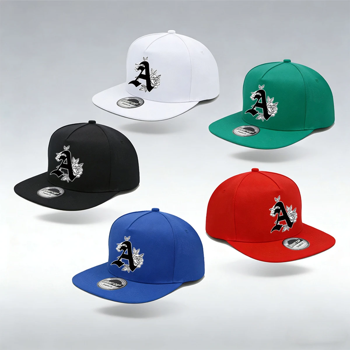 1/2PC Unisex Urban Style Flat Brim Hat, Floral Letter A with Rose Graphic Print, Adjustable Snapback, Casual Wear