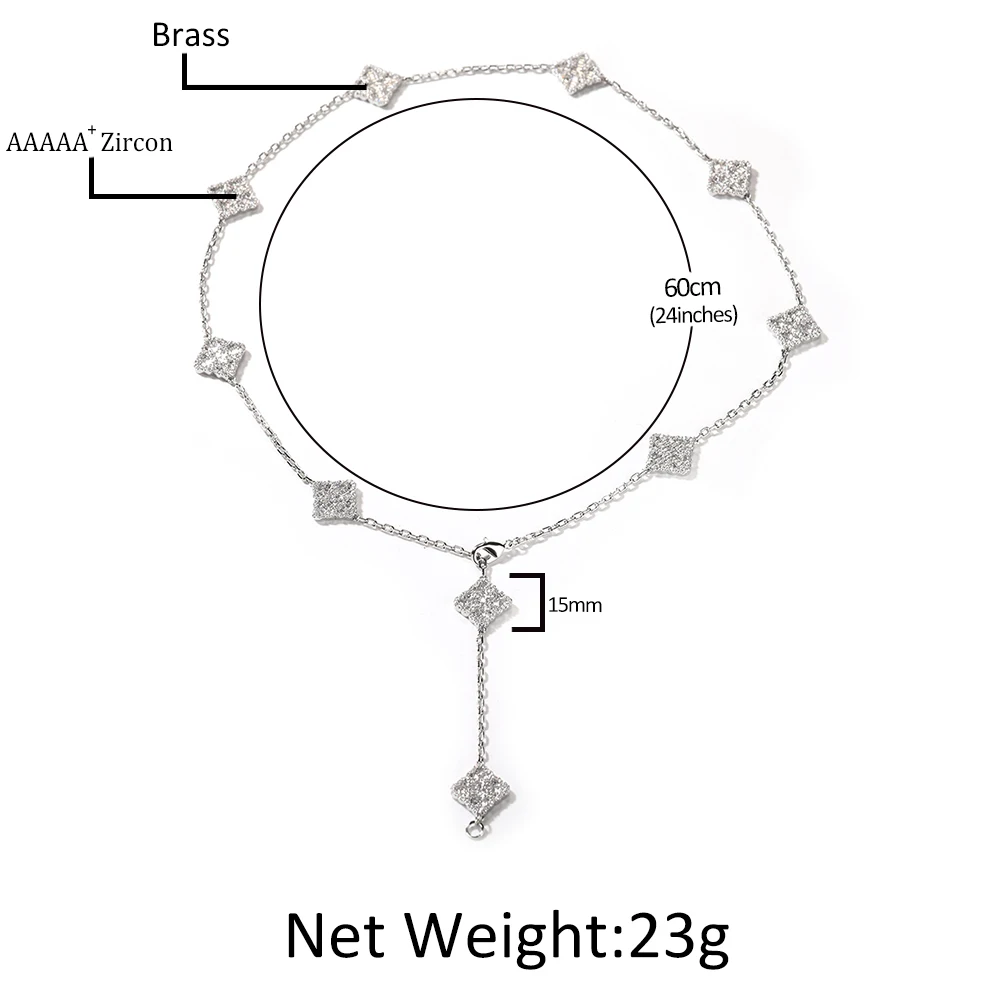 UWIN Four-leaf Clover Necklace Freely Adjustable Full Iced Out CZ Chain Fashion Luxurious Choker HipHop Jewelry