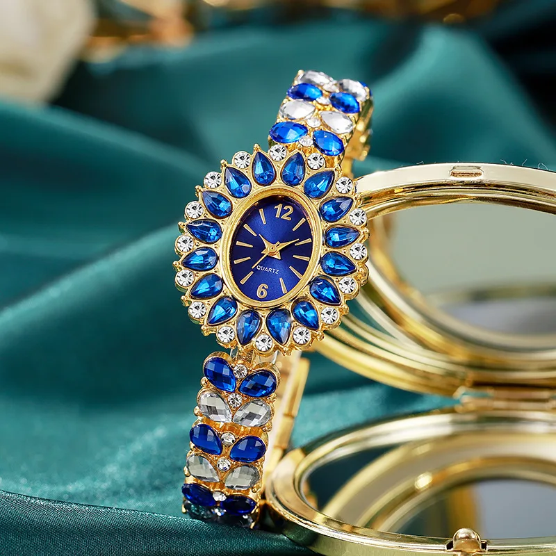 Jam Tangan Wanita Modis Jam Tangan Kuarsa Tali Gelang Berlian Imitasi Mewah Jam Anak Perempuan Reloj Mujer