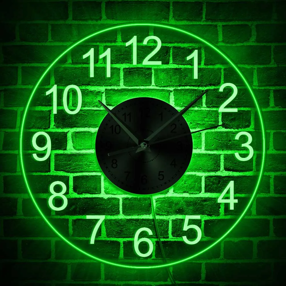 Modern Acrylic Wall Clock With LED Backlight Bedroom Bedside Night Lamp Wall Clock Glow In Dark Multi Colors LED Lighting Decor