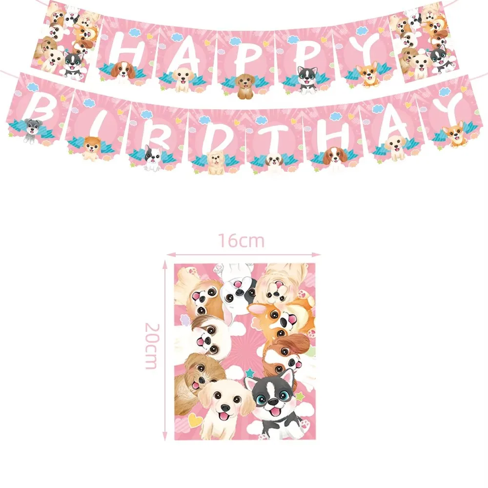 Rosa Hund Pfote Geburtstag Party Dekor Einweg Geschirr Geschenk Tasche Hintergrund Kuchen Topper Banner Platte für Kind Mädchen Party Supplie Set – Detail 11