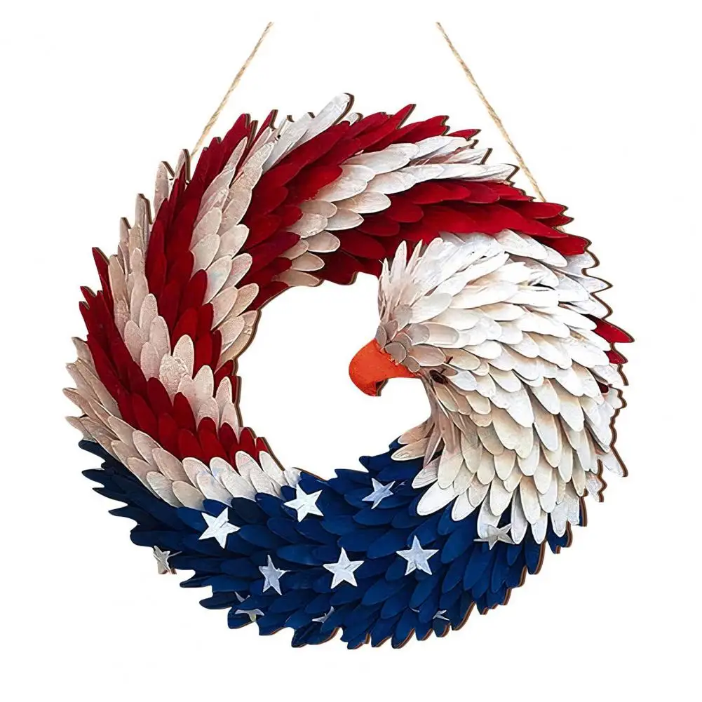 Independence Day Decoration Handcrafted Patriotic Eagle Wreath for 4th of July Day Decor Indoor Outdoor Wooden for Front