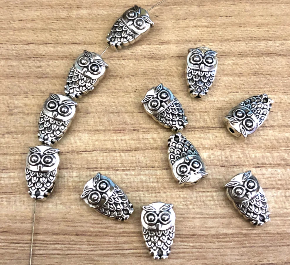 

30pcs 10*6*3.7mm Alloy metal tibetan silver 2sided owl spacer beads HWEF2738