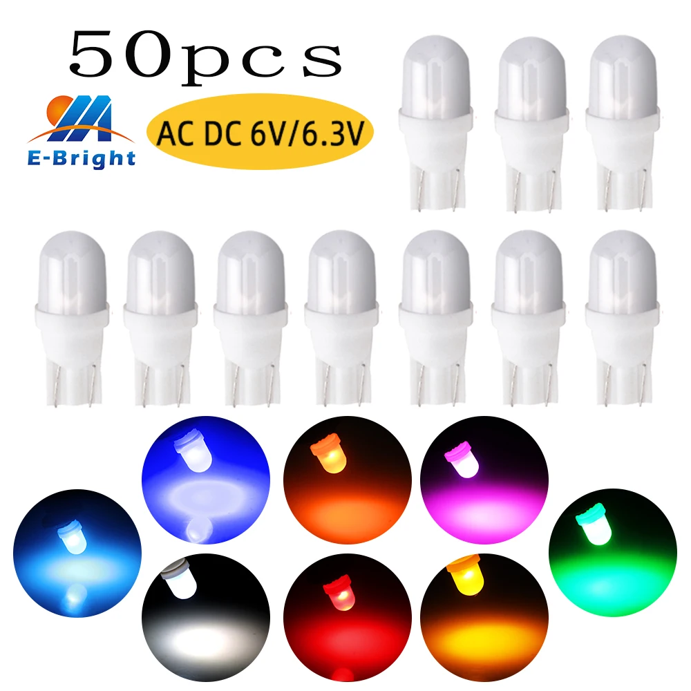 

50PCS AC 6V 6.3V Pinball Led Light Non-polar 194 T10 #555 Wedge Machine Old Radio Bulb Milk White Pinball Game Machine Light