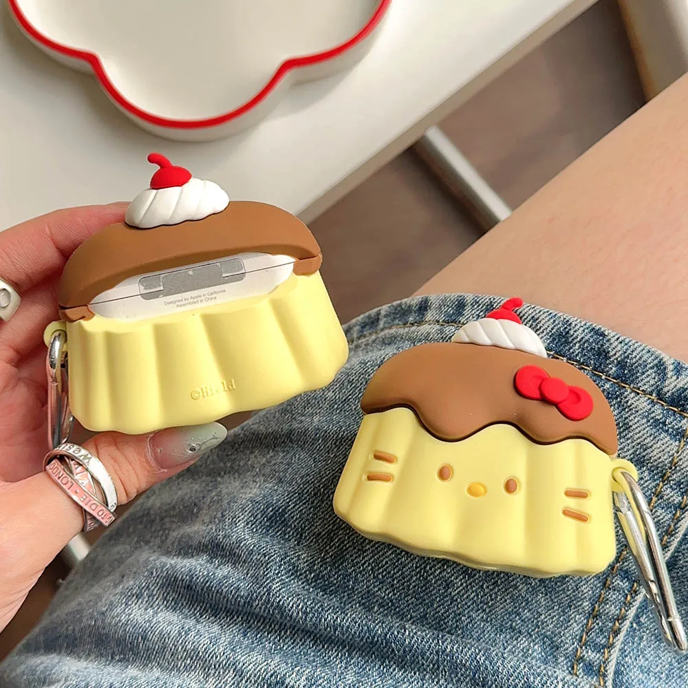 3D Pudding Shape Cute Cake Cat Soft Silicone Earphone Case For Airpods 1/2/3/4/Pro/Pro2 Pro 2 Shockproof Headphone Accessories