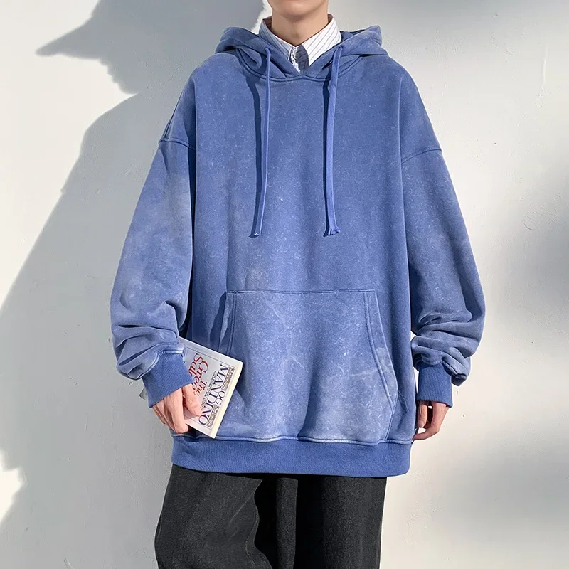 Men's New Autumn Fashion Handsome Hooded Loose Hoodie, Couple's Japanese Fresh Casual Solid Color Pullover Hoodie with Pockets