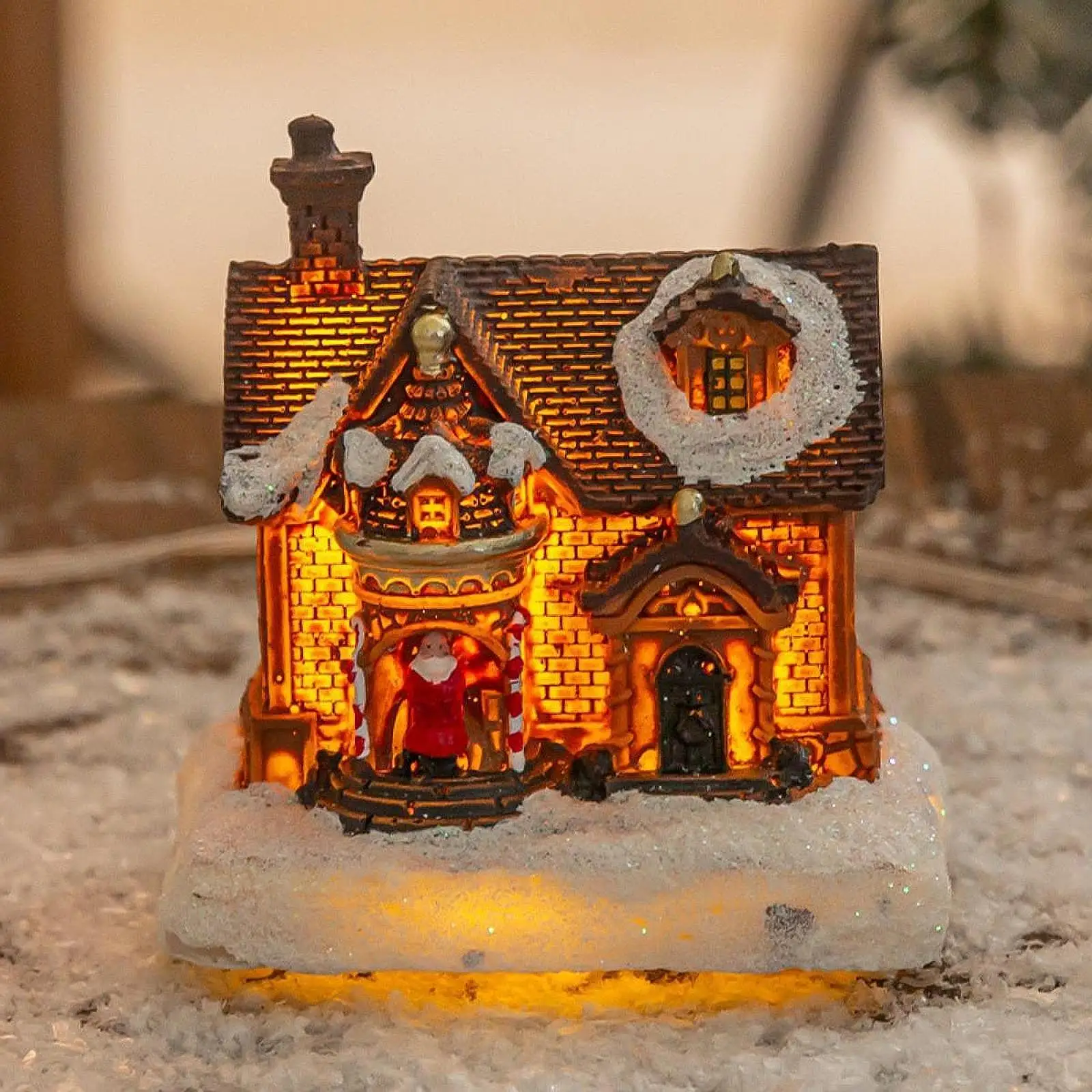 

12Pcs Christmas Snow Houses Ornament Holiday Festival Props Resin Table Decor Table Centerpieces Lighted Village Houses Statue