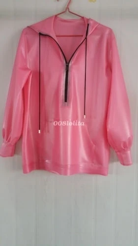 

100% Latex Rubber Gummi Jacket Hooded Coat Top Pink Size XXS-XXLMasquerade ball