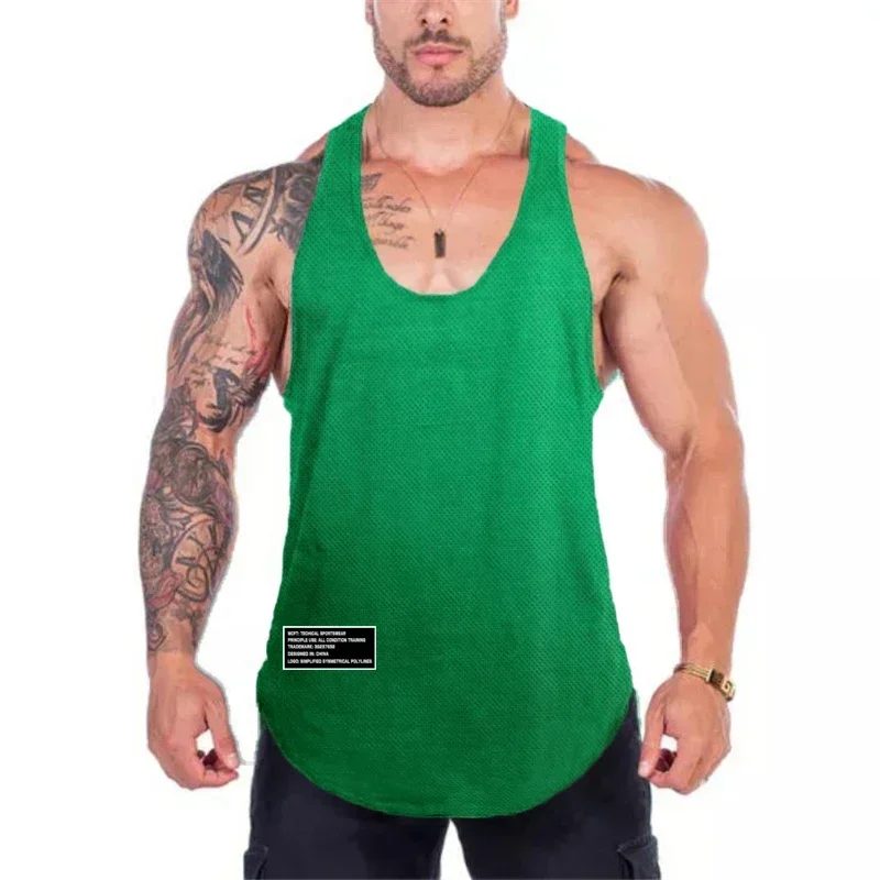 Brand Gym Running Sport Tank Tops Mens Bodybuilding Fitness Sleeveless Vests Mesh Breathable Quick Dry Cool Feeling Summer Shirt