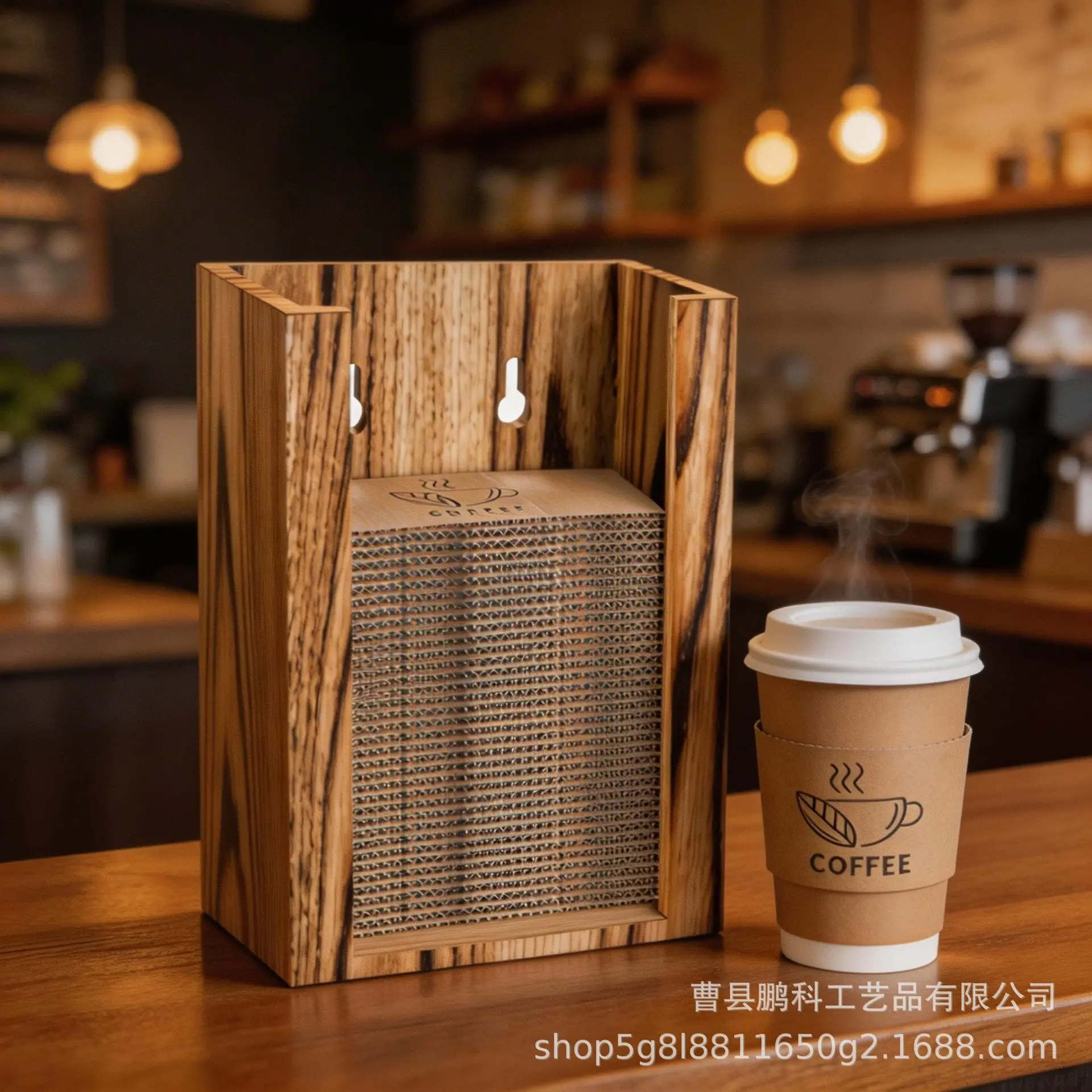 Vertical coffee cup cover storage rack Wooden wall-mounted anti-scalding cup cover shelf Coffee shop bar Extraction wooden box