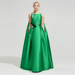 Fashion Mikado Evening Dress For Women 정장원피스 Vestidos de festa Elegant Crystal Cap Sleeve Formal Cocktail Party Prom Gown