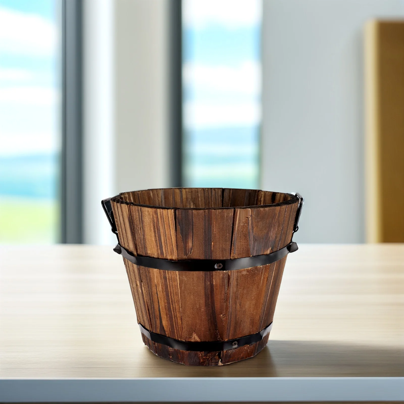 Wooden Round Barrel Planter Eco Friendly Solid Wood Succulent Pot Retro Home Decor Container Balcony Flower Pots