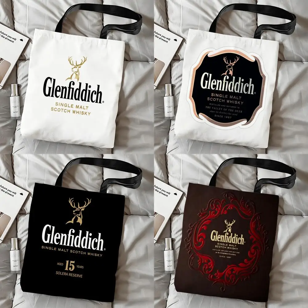 G-G-Glenfiddich Storage Bags Double-Sided Printed Canvas Tote Bag Large Capacity Women Shoulder Handbag