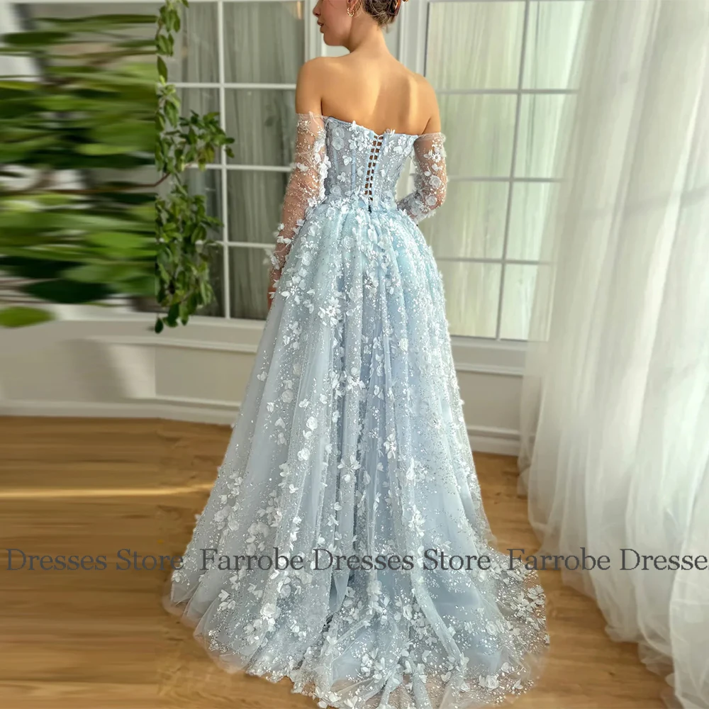 Exquisite Women\'s Evening Dresses 2025 A-line Organza Homecoming Dress Light Blue Off-the-shoulder Applique Party Gown Long