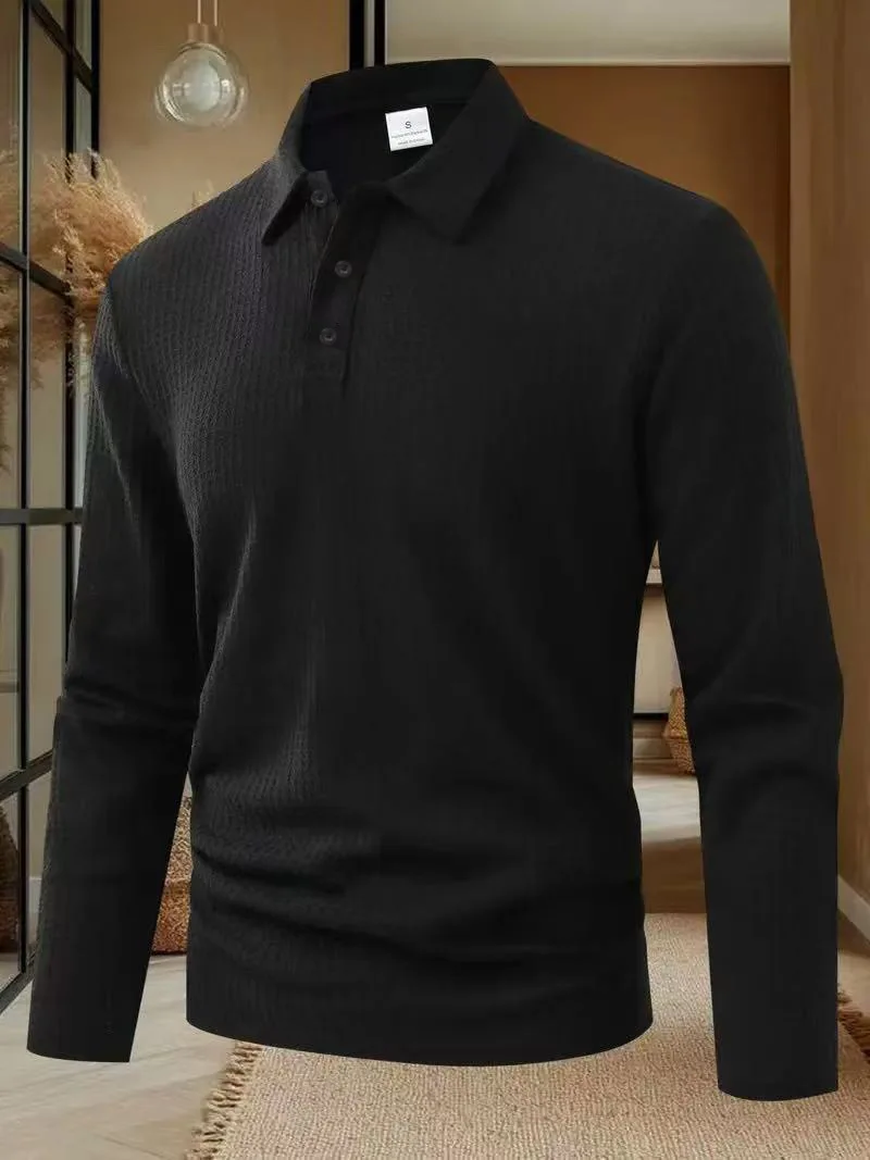 Men's summer-autumn long-sleeved Polo shirt, solid color, casual and fashionable, breathable, comfortable, versatile, new style