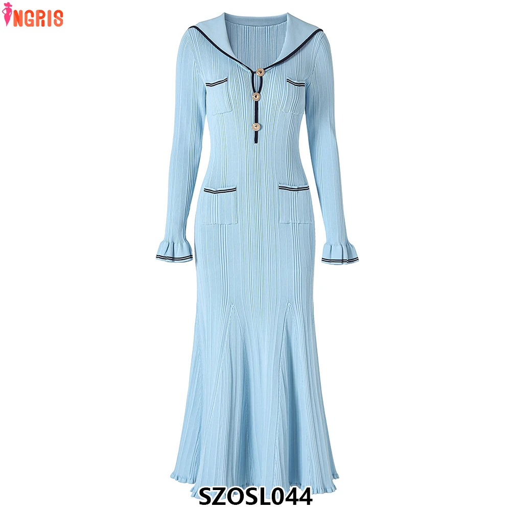 

High Quality Clothing Women Knitted Long Sleeve Max Length Fashion Dress Women Bodysuit-SZOSL043