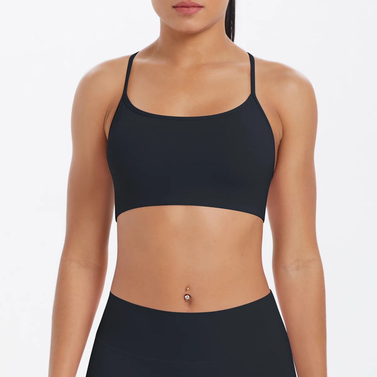 Tanktop für Damen, Yoga-BH, Yoga-Unterwäsche mit Brustpolster, einfarbig, schöner Rücken, Kreuz-BH, stoßfestes Workout-Top für Fitness und Laufen. – Detail 7