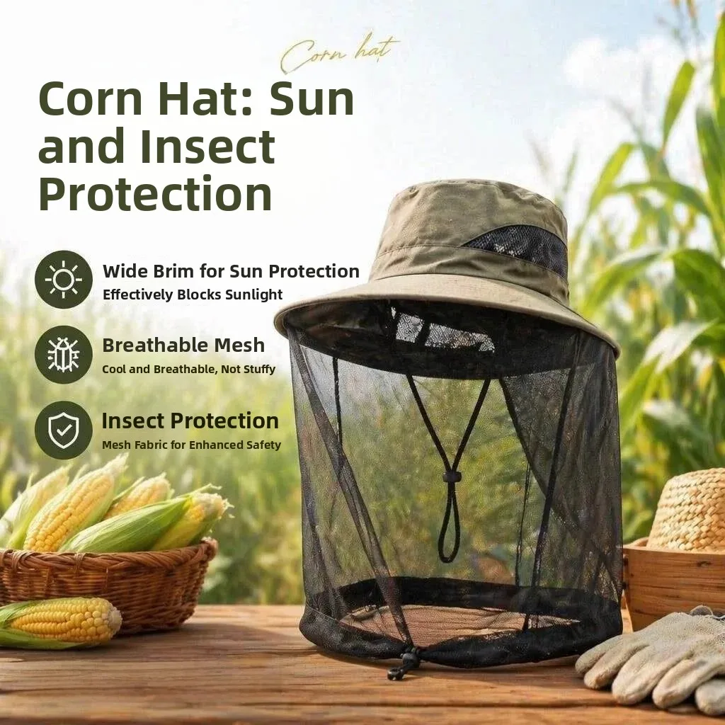Cornfield Work Hat Protective Insect Proof Eye Protection Face Scratch Prevention Corn Picking Bee Mask Adjustable round Top