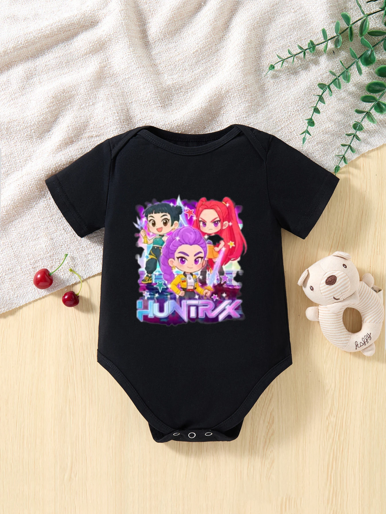 

Детское хлопковое боди с короткими рукавами HUNTR/X, трио для девочек с рисунком фиолетовых волос для новорожденных мальчиков и девочек