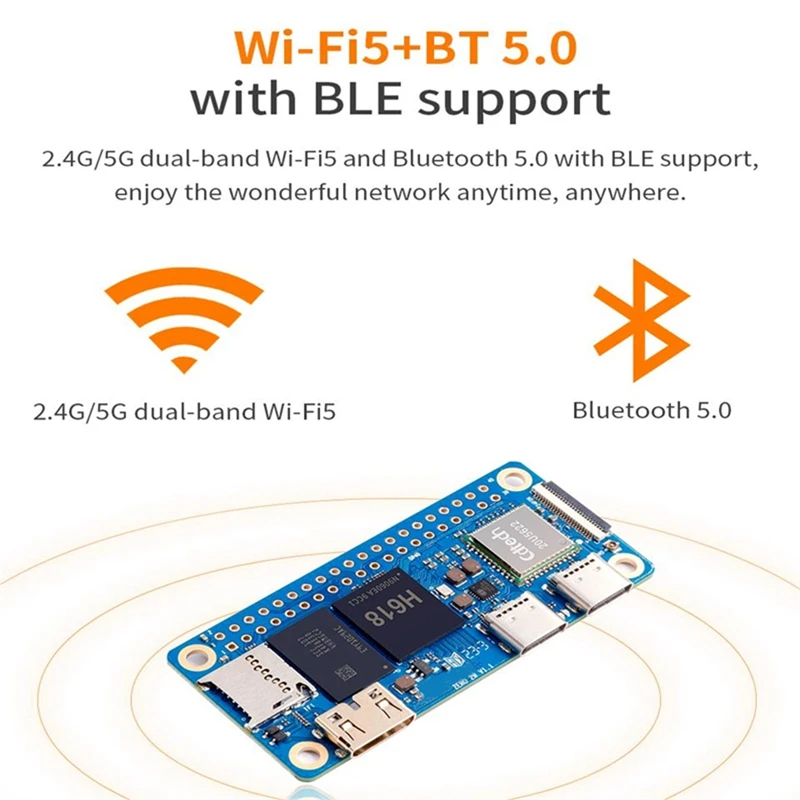 For Orange Pi Zero 2W 1GB RAM DDR4 Mini PC Allwinner H618 Orange Pi Zero 2W Wifi Bluetooth SBC Single Board Computer Durable