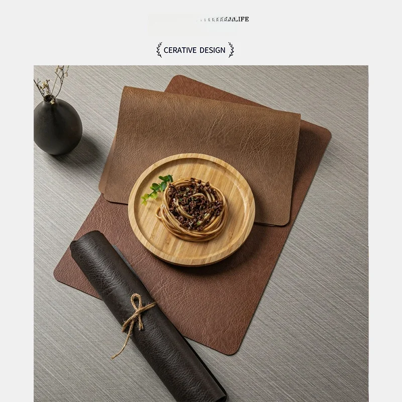 

Высококачественный кожаный коврик для обеденного стола, водонепроницаемый, маслоотталкивающий, для домашнего использования, теплоизоляционный, креативный, винтажный, для ресторанов в западном стиле, A...