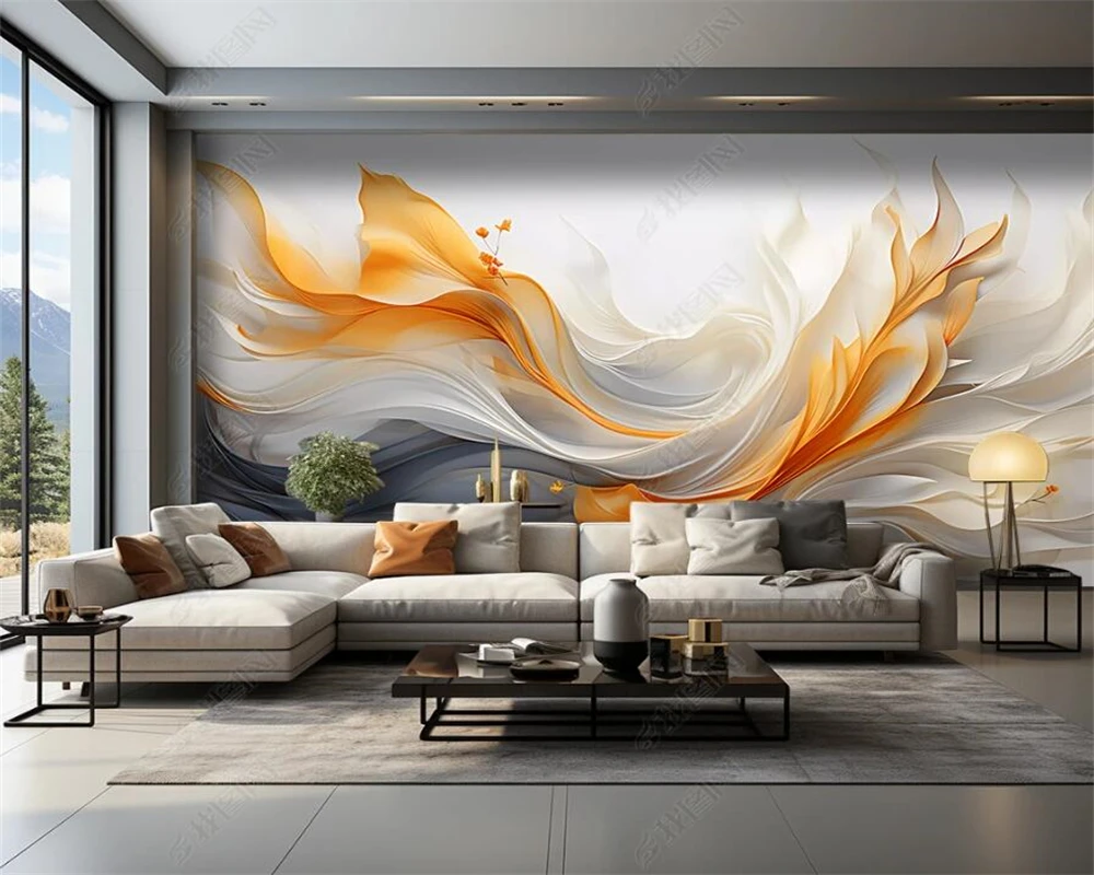 beibehang  Customized modern Chinese style with multiple materials, abstract ribbon, feather sofa background wallpaper