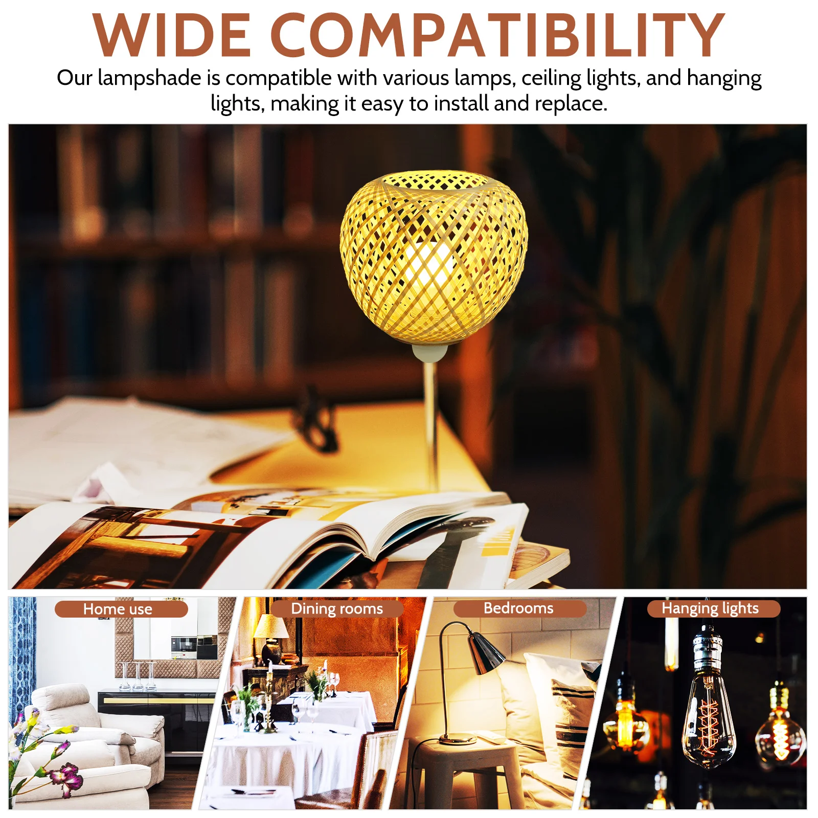 

Bamboo Woven Lampshade Rattan Pendant Shades Simple Light Handmade Cover Replacement Lampshades Ceiling Lighting Accessories