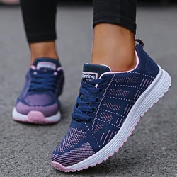 Women's Sneakers Fashion Breathable 2025 New Flat Walking Woman Vulcanize Shoes Mesh Fabric Lace Up Female Footwear Shoes Women