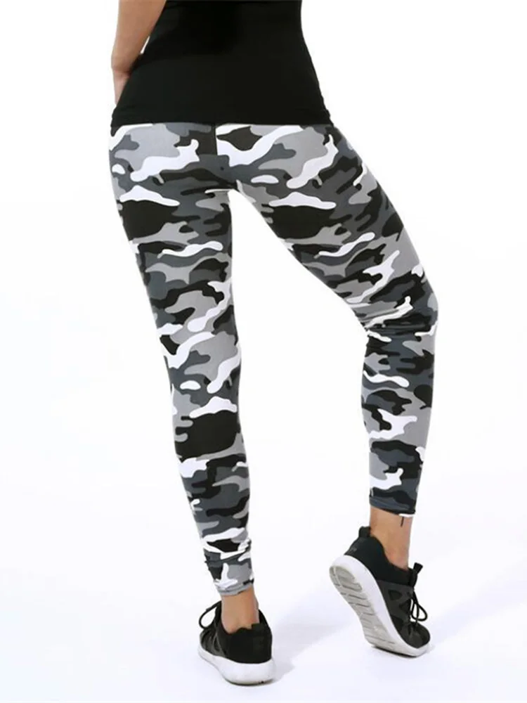 CUHAKCI Leggings da donna stampati mimetici Leggins da fitness Palestra Alta elasticità Skinny Verde militare Jegging Pantaloni sportivi a matita