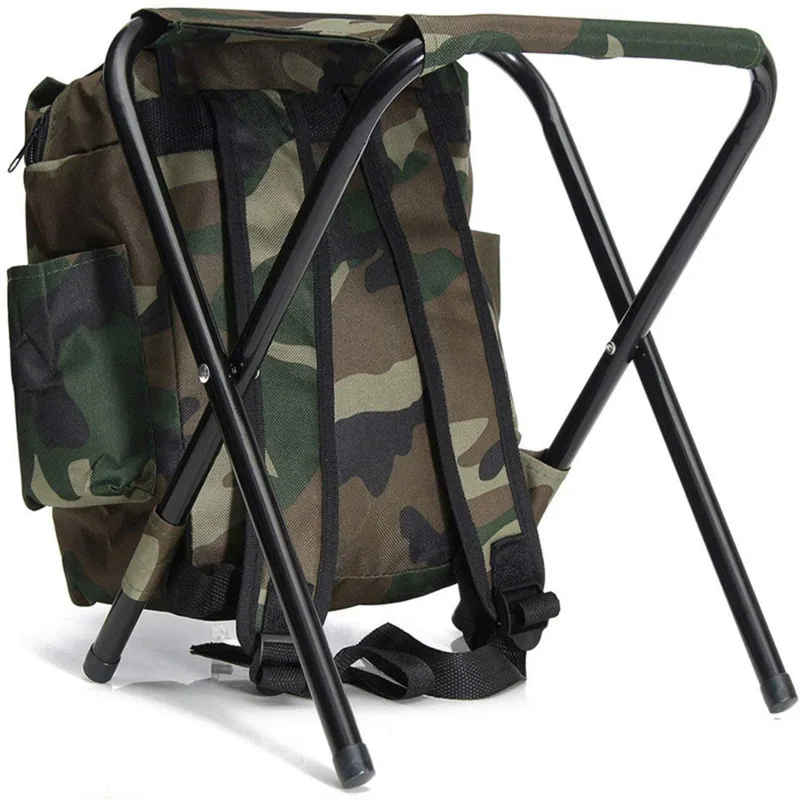 2 in 1 Folding Fishing Chair Bag Fishing Backpack Chairs Stool Convenient Wear-resistantv for Outdoor Hunting Climbing Equipment