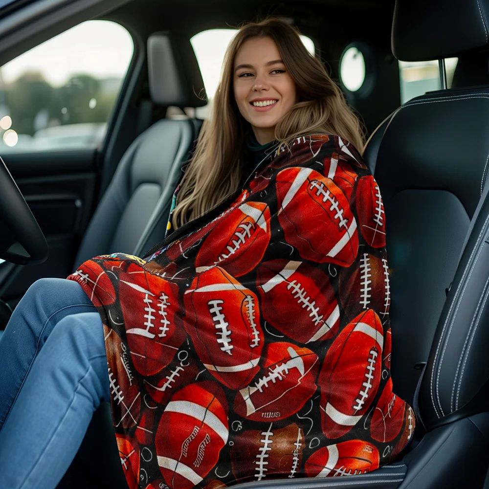 Football Pattern Fleece Blanket Sports Fan Gift Super Bowl Party Decor Warm Soft Throw Blanket for Men Women Living Room Couch