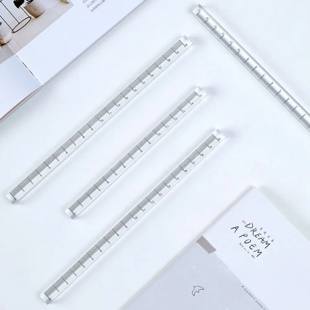 Creative 15/20/30CM Straight Ruler Transparent Acrylic Cube Ruler Quadrangular Ruler Students Gift