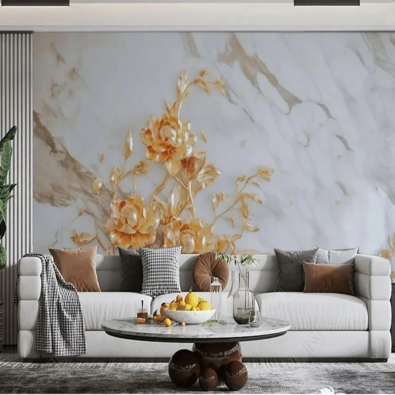 Custom Modern Light Luxury Art Golden Flowers Mural Background Wall For Bedroom Study Papel De Parede Home Décor Fresco Tapety