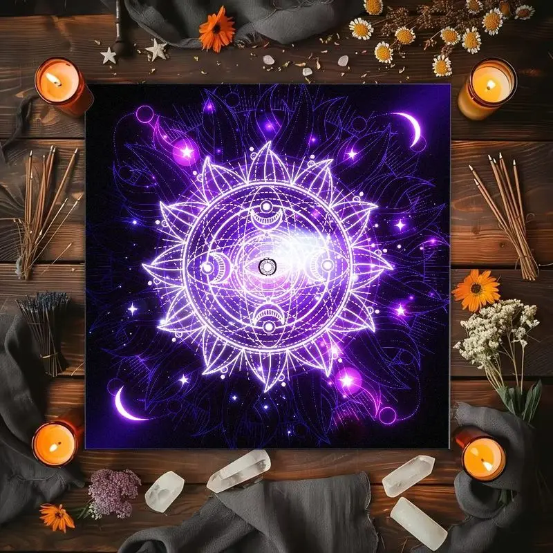 VIKAMA Yin Yang Triple Moon Flower Starry Sky Altar Cloth Tarot Card Tablecloth Wicka Divination Ceremony Mat Meditation Decor